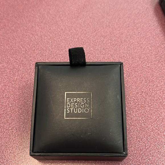 Express silver metal cuff links. Black enamel design. One inch oval. New in box - Picture 3 of 4